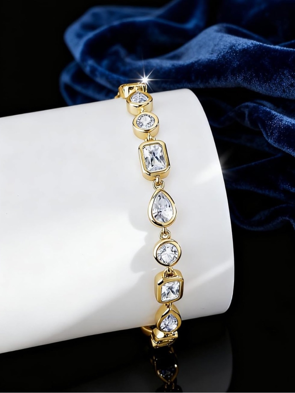 18K Yellow Gold Plated Tennis Bracelet Dainty Cubic Zirconia Chain Bracelet